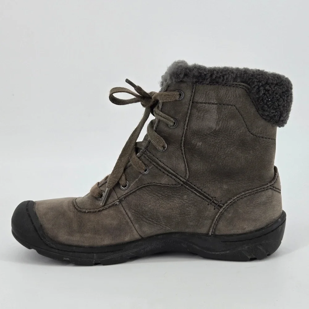 Keen Presidio Black Olive Leather Shearling Winter Hiking Bumper Boot Women Sz 6